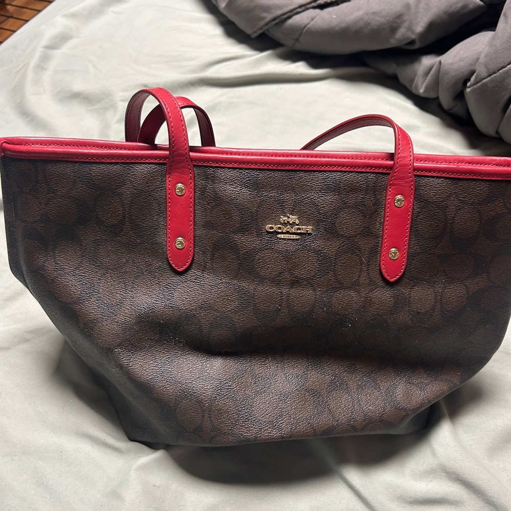 Coach Brown and Red Signature Tote